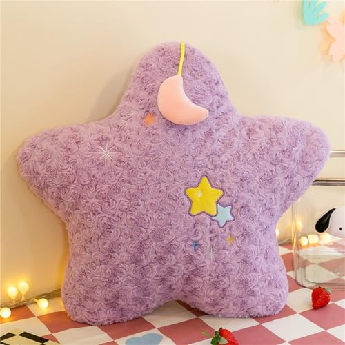 Uixxducc Kuschelkissen Kinder Sternkissen Mondkissen, Weiche Flauschige Stern Mond Kissen Zierkissen Sofakissen, Plüsch Dekokissen für Kinderzimmer Schlafzimmer Deko Geschenke für Kinder (Lila,Stern)