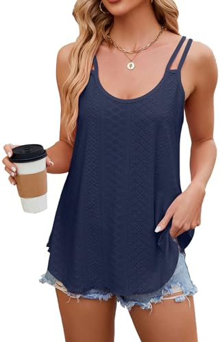 iChunhua Flowy Summer Tops for Women UK Long Strap Top Thin Ladies Tank Tops Size 12 Navy L