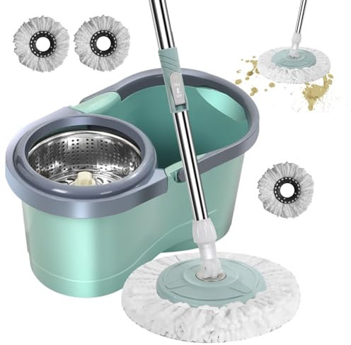 de cubo de fregona, fregona de microfibra giratoria de 360°, limpieza automática del hogar, fregona de limpieza que ahorra mano de obra con escurridor para sala de estar, cocina, balcón, sala
