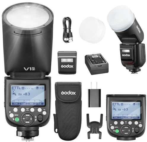 GODOX V1 Pro N Speedlight Testa Tonda Flash 76Ws TTL 1/8000 HSS Wireless 2,4G V1-N (2024) Flash Innovativo Esterno SU-1 2600 mAh Li-ion Lampada da Modellazione a LED Compatible per Nikon