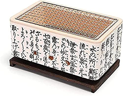 asdchZen Japanischer Keramik-Holzkohlegrill Aus Ton, Mini-Tisch-Grill-Holzkohleofen Mit Drahtgeflechtgrill Und Holzsockel Für Den Innen- Und Außenbereich