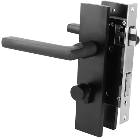 TOPINCN Black Space Aluminum Bedroom Door Handle with Keys, Silent Lock Bearing Design, Reversible, for Modern Interior Exterior Doors, Wooden Doors