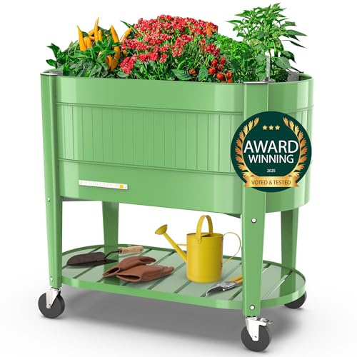 Permasteel Hochbeet Metall mit Rollen für Garten oder Balkon - Pflanzkübel groß außen 101x51x94 cm - Selbstbewässerungssystem, Wasserstandsanzeige und Ablassventil - Für Gemüse, Kräuter oder Blumen
