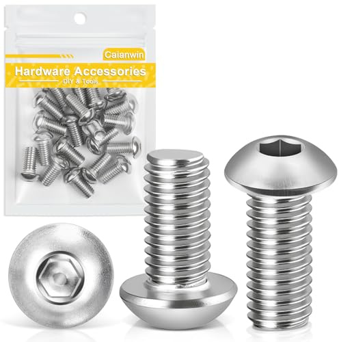 Caianwin-M8 x 16mm 20Pcs Linsenkopfschrauben Innensechskant 304 Edelstahl | Flachrundkopfschrauben für den Möbeleinbau,Industriebereiche