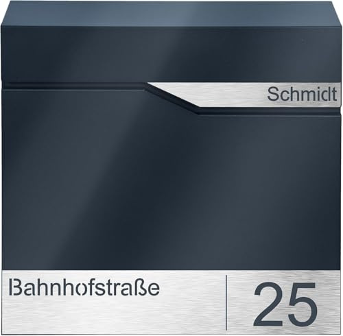 MTEC Briefkasten mit Edelstahl Namensschild - Robuster Wandbriefkasten Anthrazit RAL7016 - Wetterfest & Stilvoll für Ihr Zuhause - Premium Postkasten - Lasergravur Ihrer Adresse!