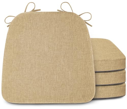 FlyGulls Chair Cushions Set of 4 Chair Pads For Dining Chairs with Ties Non-Slip Backing seat cushions for Dining Room Kitchen Room Beige (40.5 * 42.5 * 5cm/16 * 16.7 * 2inch)