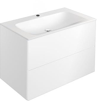 Keuco Badmöbelset Orchidee mit Keramik-Waschtisch, Waschbecken mit Unterschrank, Badezimmer-Möbelset, Waschbecken und Unterbau Hochglanz-weiß (100 cm)