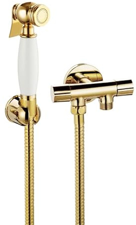 Kit Douchette Wc Suspendu Douchette Toilette Wc Tout En Cuivre Poignée Unique Eau Froide blanc Doré tuyau En Acier Inoxydable