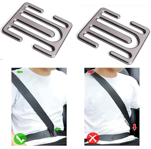 2-Pack Seat Belt Clip Adjuster, Universal Metal Seatbelt Shoulder Stopper for Car, SUV, Truck - Comfort & Safety Belt Positioner for Adults & Kids (Silver)