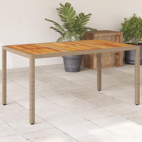 Sufrk Gartentisch Terrassentisch Wetterfest Lounge Tisch Outdoor BalkonhäNgetisch Beige 150x90x75 cm Poly Rattan Akazienholz