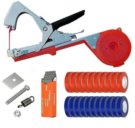 Gun to Tie Up Vine Tomatoes and Grapes Quickly Garden Tape Tool, Plant Tying Machine Gardening Plant Vine Tying Tool with 20 Rolls of Straps + 1 Box of Nails + Blade Accessories 20 Rolls of Tapes