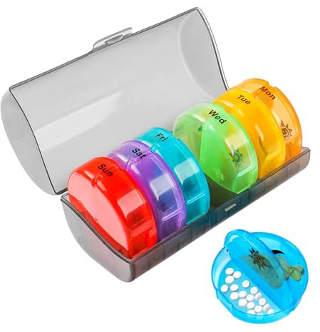 Pilulier Amovible 7 Jours 2 Compartiments Portatif, Boite à Comprimés 7 Jours Matin et Soir grand, Boîte à Médicaments Hebdomadaire sans BPA pour Huile de Poisson Vitaminée