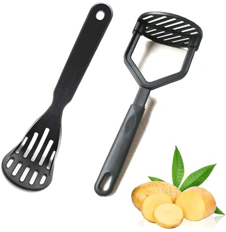 2 Stück Kartoffelstampfer, Stampfer Küche, Stampfer,Handzerkleinerer Küchenwerkzeug für Kartoffeln, Süßkartoffeln, Avocado, Bohnen, Groß, Robustes Stampfwerkzeug (Schwarz)