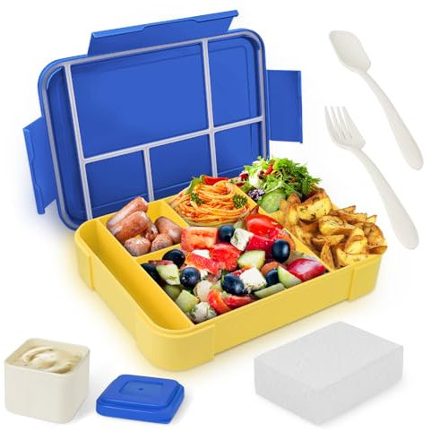 XIKAYA Contenitore per il pranzo per bambini con scomparti,Lunch Box con Posate,scatola per il pranzo a prova di perdite,1330ml Schiscetta Pranzo Bambini Adulto,Lavoro Picnic Ufficio Bento Box (blu)