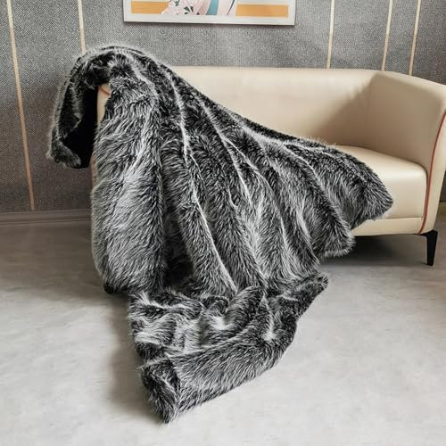 SKYLYZH Felldecke aus Fellimitat, 150x80 cm, Webpelzdecke, Kuscheldecke, Tagesdecke, Fellkissen, für Betten, Sofas, Stühle, Heimdekoration.-80X150 cm