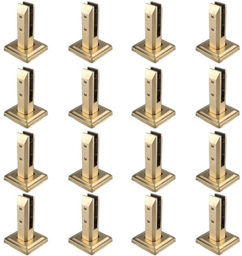 Generic Support De Garde-Corps En Verre Carré, Pince De Garde-Corps En Verre En Acier Inoxydable 304, Pour Balustrade, Escalier, Rampe, Piscine, ClôTure, Jardin (Lot De 16),D'or,200mm