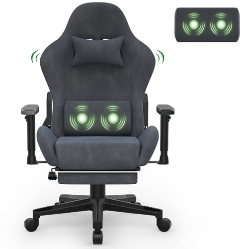 Devoko Gaming Stuhl Ergonomisch, Hochwertiger Stoff Bürostuhl weich und atmungsaktiv, 90-170°Rückenlehne verstellbar Gamer Stuhl, Gamingsessel Massage, Gamingstuhl mit Verstellbare Armlehnen, Gray