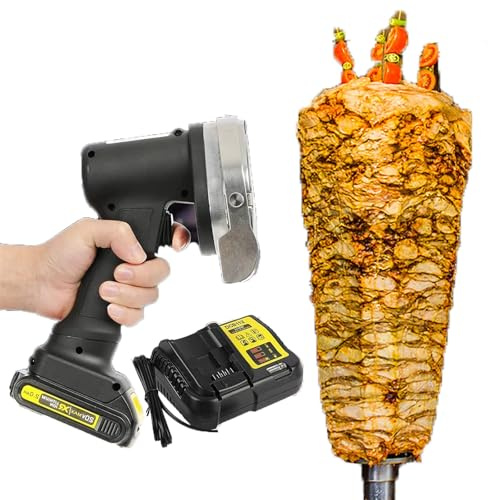 Wireless Electric Doner Kebab Knife, Professional Shawarma Knife,Stainless Steel Handheld Gyro Knife Meat Slicer, with Fast Charger,2 Blades, 0-8mm Adjustable Thickness