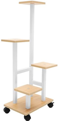 Abaodam Estante Para Plantas De Esquina Escalera Soporte De Macetas De Estante Decorativo Para Flores Interior y Exterior Ruedas y Acabado y Nogal Para Balcón y Salón