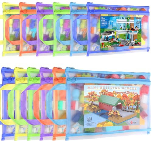 12 Pack Mesh Zipper Pouch Bags, Double-Layer Nylon Puzzle Storage Bags, Breathable See Through Zipper Pouch with Handle for Classroom Organization and Storage, Board Game Storage (6Pcs A4+6Pcs A5)