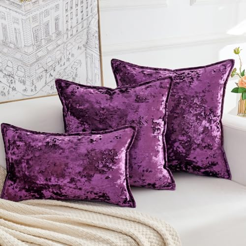 Yonous Premium Series, Crushed Velvet Cushion Covers, Luxury Thick Throw Pillow for Home Decor, Eggplant Purple, 20x20 Inch / 50 x 50 cm