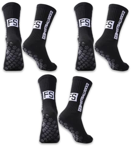 WUMZIRA 3 Paires Chaussette Antidérapante Foot Chaussettes Antiderapantes Homme Femme, EU 39-46, Chaussette antidérapante foot, Chaussette Sport pour Football Basket Rugby Yoga Trekking Noir
