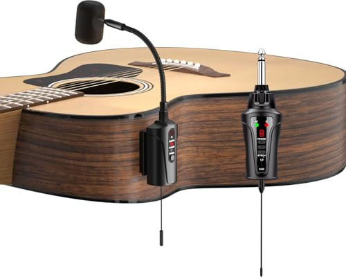 ACEMIC Micrófono de Guitarra Inalámbrico UHF, Micrófono de Cuello de Cisne con Transmisor y Receptor para Guitarras Clásicas, Guitarras Acústicas, Sistemas de Megafonía, Mezcladores de Audio, AT-5