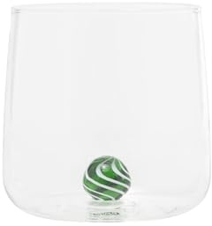 Zafferano Bilia Coffret de 4 Verres Tumbler Candy en Verre Borosilicaté Soufflé à la Main Couleur Verte avec Sphère Interne Rayée Design Ludique Nostalgique