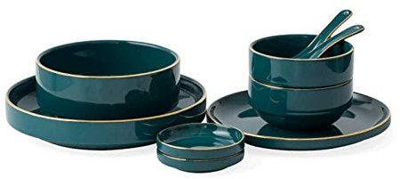 Set di stoviglie in Ceramica 9 Pezzi Piatti e Ciotole Set da tavola Set da Cucina combinati Servizio per 2