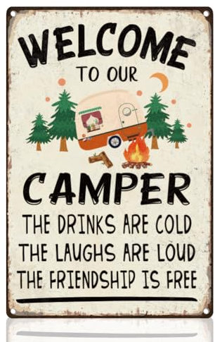 DOODLREAM Panneau de bienvenue rétro en métal pour camping-car, 20,3 x 30,5 cm, poster mural vintage amusant pour intérieur et extérieur et décoration de véhicule récréatif