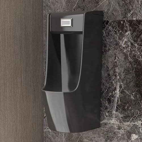 PQXQZ An der Wand Montierte Urinal für Männer Porzellan-Badezimmer-Toiletten-Garagenurinal Induktionsspülung Auslaufsicheres Pissoir für Männer(Black)