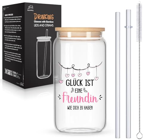 Joymaking Trinkgläser mit Deckel und Strohhalmen für Eiskaffee Cocktails Fruchtlikör Eistee Soda 17oz, Longdrinkgläser Geschenke für Freundin, Beste Freundin Geschenke