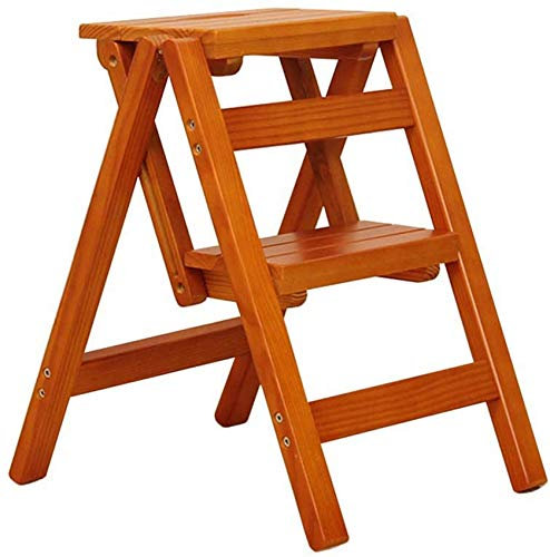 Silla de escalera multifuncional plegable de madera maciza de 2 escalones, taburete versátil, estante para flores, banco de zapatos, estante de almacenamiento, carga máxima de 150 kg, diseño que