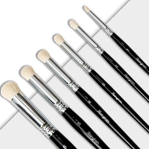 Mcenzinen 6 Pcs Detail Paint Brush Set | Copper Tube, Double-Wire Binding, Birch Wood Circular Grip for Oil, Watercolour, Acrylic & Digital Art