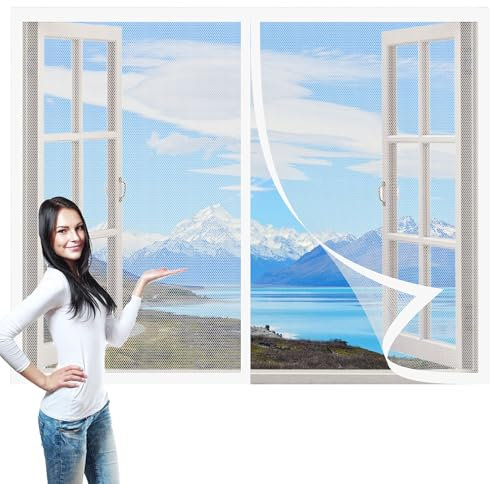 Zanzariera per Finestre Magnetica 245 x 116 cm Auto Chiusura Magneti Rete Resistente Traspirante Anti Zanzare Insetti per Tutte Le Taglie Finestra O Porte, Bianco