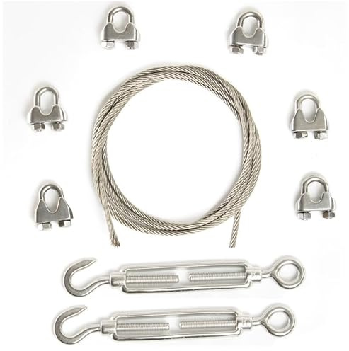 Alfa Logistik Edelstahlseil 4mm x 15m - Set mit 6x Seilklemmen und 2x Spannschlössern