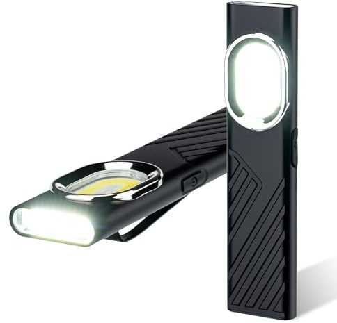 Wigearss Lámpara LED de Trabajo, Linterna de Taller, Mini Linterna con 8 Modos de Brillo, Gancho Magnético, Tipo C, Lámpara de Mano COB para Camping, Senderismo, Hogar, Taller y Emergencia | 35 g, 8 mm plano, aluminio IP44, 8 modos COB, batería USB-C de 450 mAh, imán de neodimio y clip, EDC taller coche camping