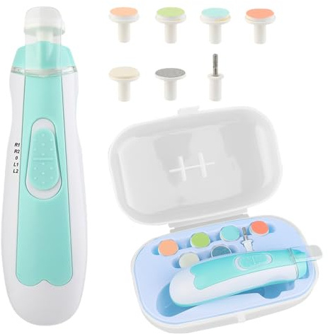 Lime a Ongle Electrique Bebe 7 Remplacements Faible Bruit avec Lumière Doux Ponceuse pour Ongles Soins Des Ongles pour Les Nouveau Nés et Les Tout Petits (Bleu)