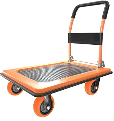 NiceyCare Klappbar Schwerlast Plattformwagen 480kg mit 360°-Schwenkrädern Transportwagen für Laden und Lagerung 91x60cm Orange