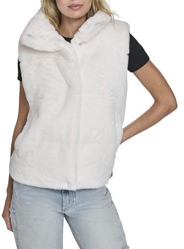 Champion Women's Faux Fur Stand Collar Vest, Cream, Small