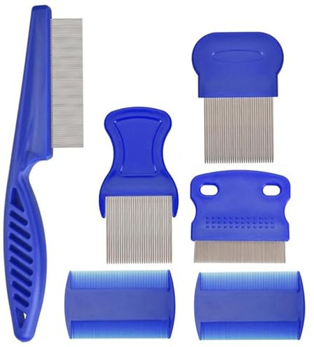 Lice Comb, 6 Pcs Lice Combs, Double Sided Flea Comb, Stainless Steel Dog Cat Grooming Combs with Rounded Teeth, for Small, Medium & Large Pets