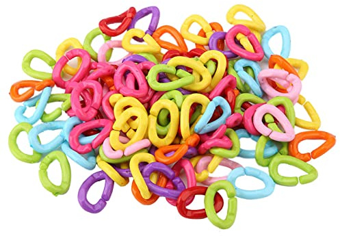 HilBeliFU 100Pcs Plastic Bird C Clips Hooks, Mix Color Plastic Chain Bird Toys, 2.2x1.5cm Birds Links, Flexible Chain Links DIY Toys for Small Parrots, Parakeets Climbing