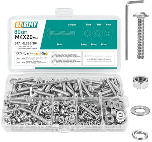 80 Set M4 Schrauben Set, Linsenkopfschrauben M4 x 20mm, Edelstahl Flanschschrauben Muttern Sets, Flachkopfschrauben mit Flansch, Vollgewinde Maschinenschrauben, Gewindeschrauben Set