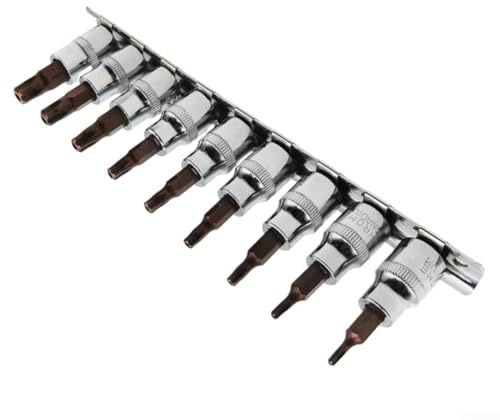 Eawfgtuw Lot de 9 embouts de tournevis Torx à 5 points - Adaptateur de clé T50 haute dureté antirouille avec support de rangement
