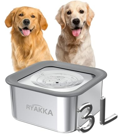 RYAKKA 3L Wassernapf Hund Ohne Sabbern, 304-Edelstahl Trinknapf Hund Anti Schlabber mit Rutschfester Basis, Auslaufsicherer Hundenapf mit Silikonrand und Schwimmende Scheibe, Spülmaschinenfest