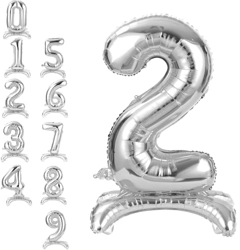 APXEL Zahlen Luftballon 2 Gold, 40 Zoll Stehende Folienballon Zahl Ballon 2, Helium Ballons Geburtstagsdeko Mädchen Junge Kindergeburtstag Party-Deko Geburtstag Silvester Deko Neujahr Deko
