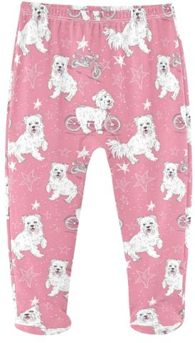 KICPOAY Baby Pants White Dogs Motor Bike Star Cotton Pull on Footed Pants for Baby Boys Girls 9-12M