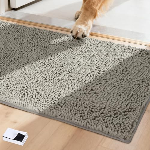 BVAGSS Saugfähige Mikrofaser-Fußmatte und Haustierteppich, rutschfeste waschbare Matte, niedriges Profil Innentürmatte für Eingangsbereich, Extra weicher Chenille Teppich XH085 (Grau,60x90cm)