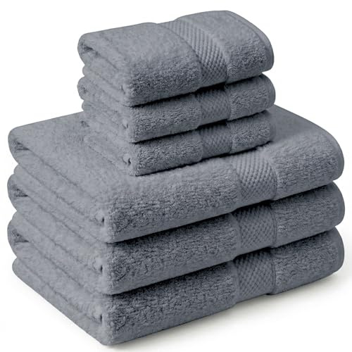 NARCISO Set Asciugamani Bagno Viso e Bidet 6 Pezzi (3 Viso 50x100cm e 3 Bidet 40x60cm) Ogni Asciugamano è Realizzato in Spugna di Cotone Alta Assorbenza, Morbido e Resistente all’Usura (Grigio Scuro)