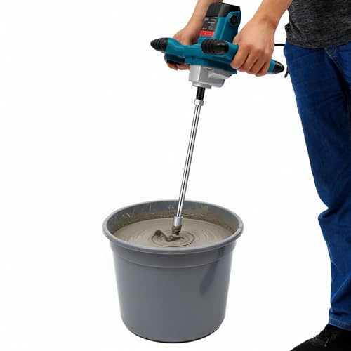 Betonniere Électrique 2100W, Mélangeur à Béton Portable 6 Vitesses, Malaxeur Peinture/Mortier/Mélangeur Béton 800tr/min 60cm, Pour Mortier Enduit Plâtre Chantier Atelier